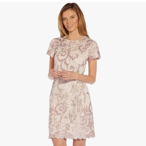 Adrianna Papell Women's Lace a Line Shift Dress Joyful Blush Wedding Lace dress - Picture 1 of 12